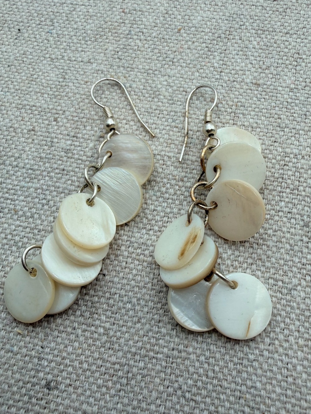 Cream Shell Disc Dangle Earrings - Lightweight Layered Drop